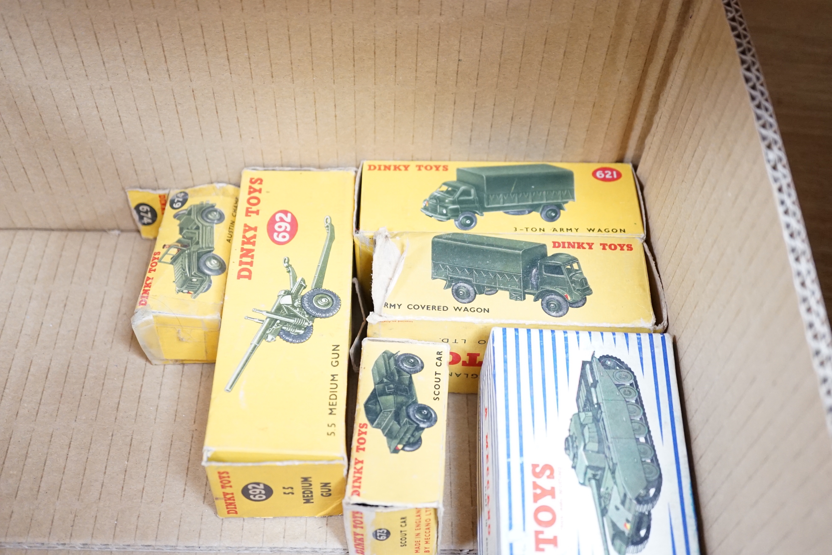 Eleven boxed military Dinky Toys